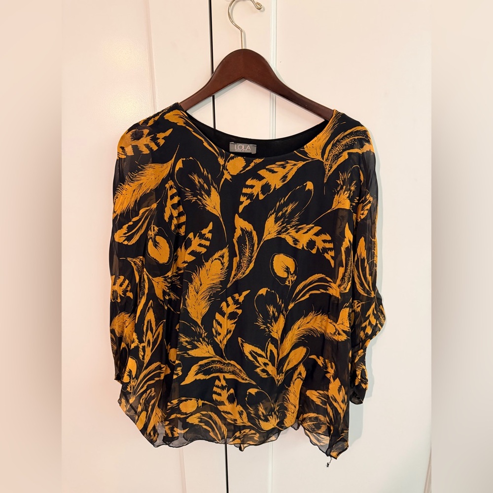 Lola Women's Black and Gold Feather Blouse